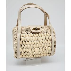 Vintage 1950'S/1960's Beige Raffia and Wood Bead Handbag, Gaymode Made in Japan